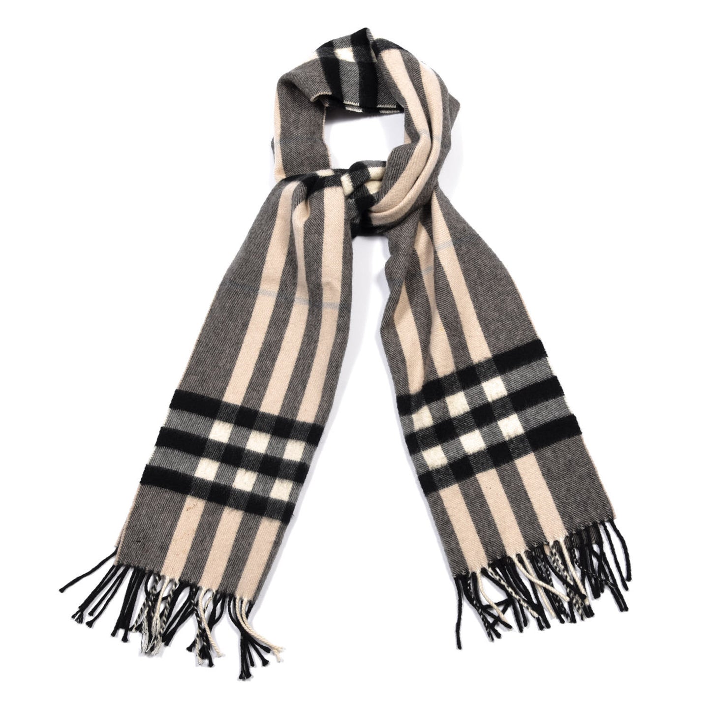 Cashmere Giant Check Fringe Scarf Brown Multicolor