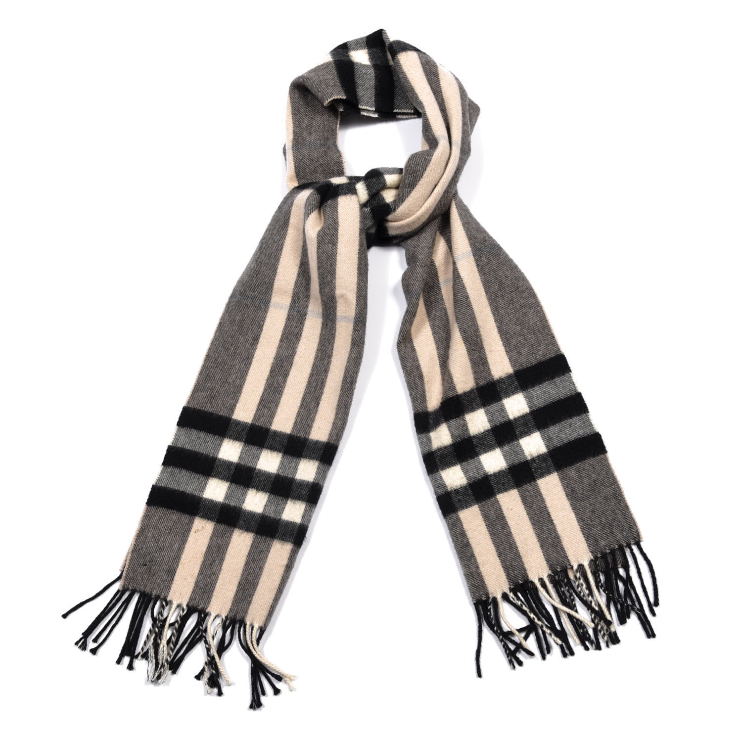 Burberry Cashmere Giant Check Fringe Scarf Brown Multicolor 1 of 4