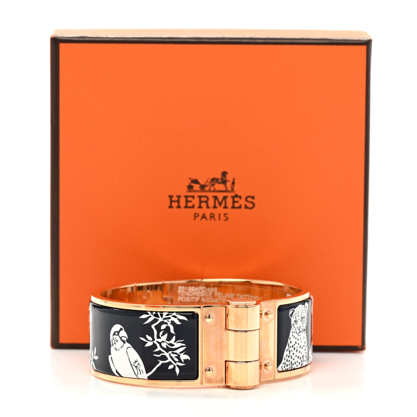 Enamel Printed Wide Charniere Tendresse Feline Tattoo Hinged Bracelet S Positif Negatif