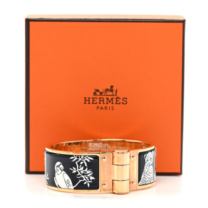 Hermes Enamel Printed Wide Charniere Tendresse Feline Tattoo Hinged Bracelet S Positif Negatif 5 of 5