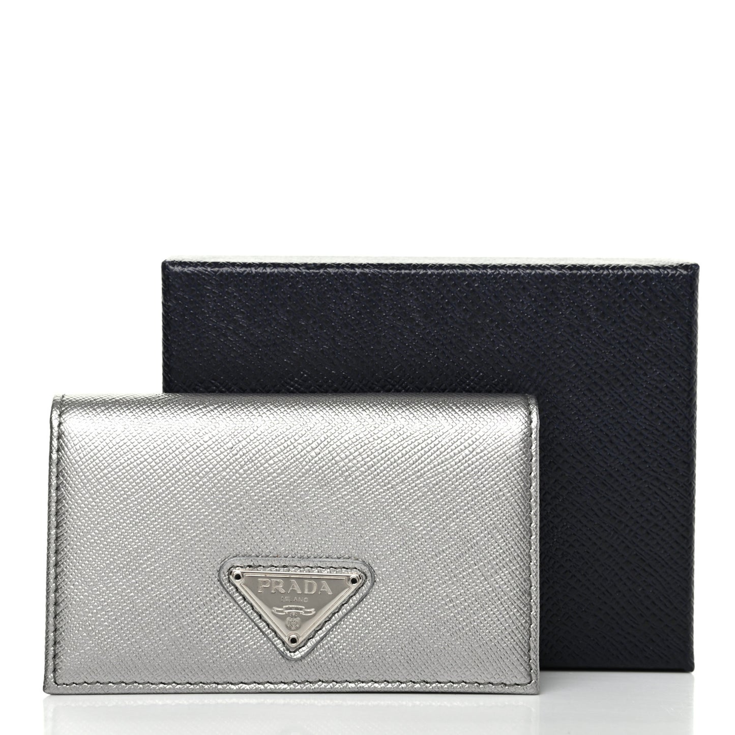 Metallic Saffiano Card Holder Cromo