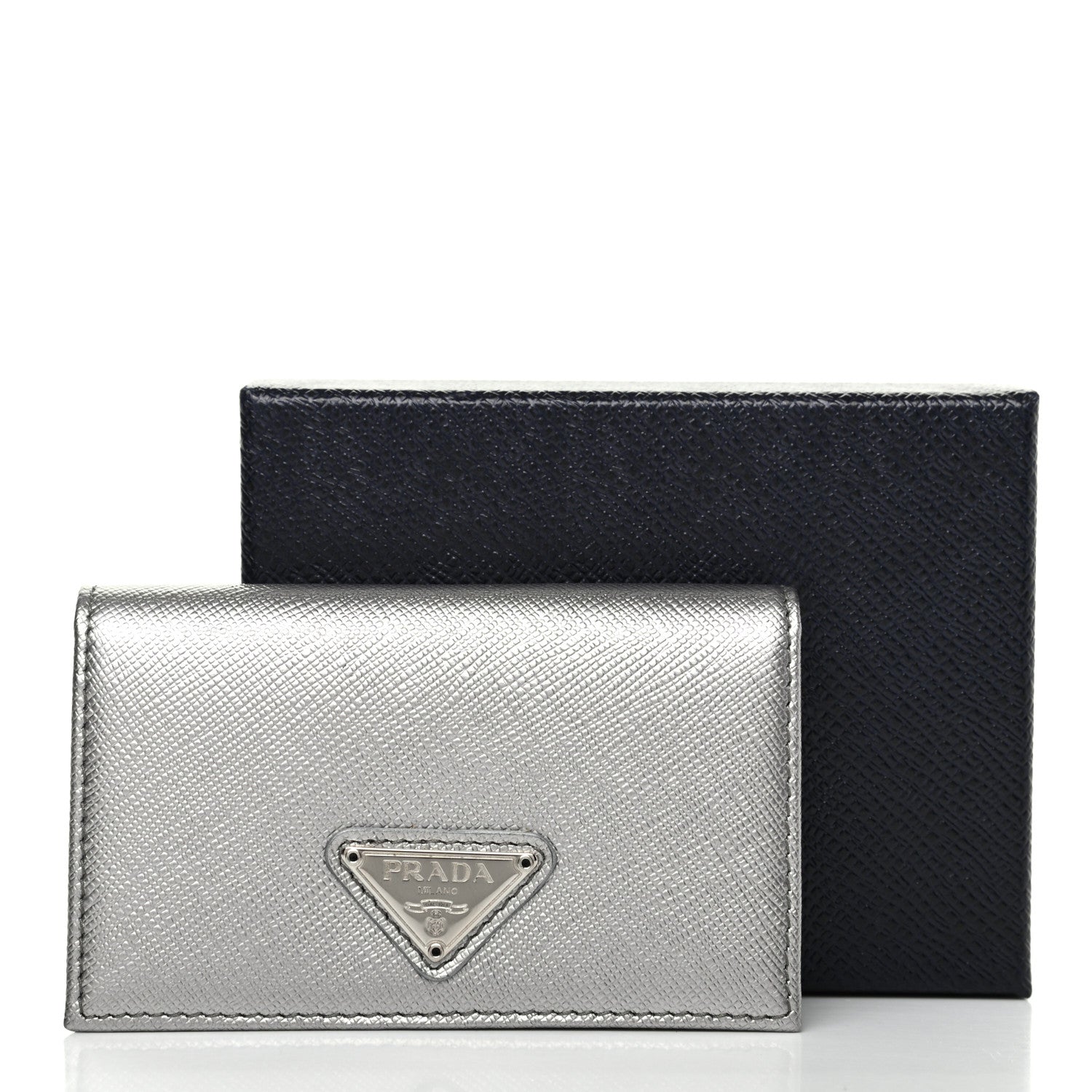 Prada Metallic Saffiano Card Holder Cromo 8 of 8