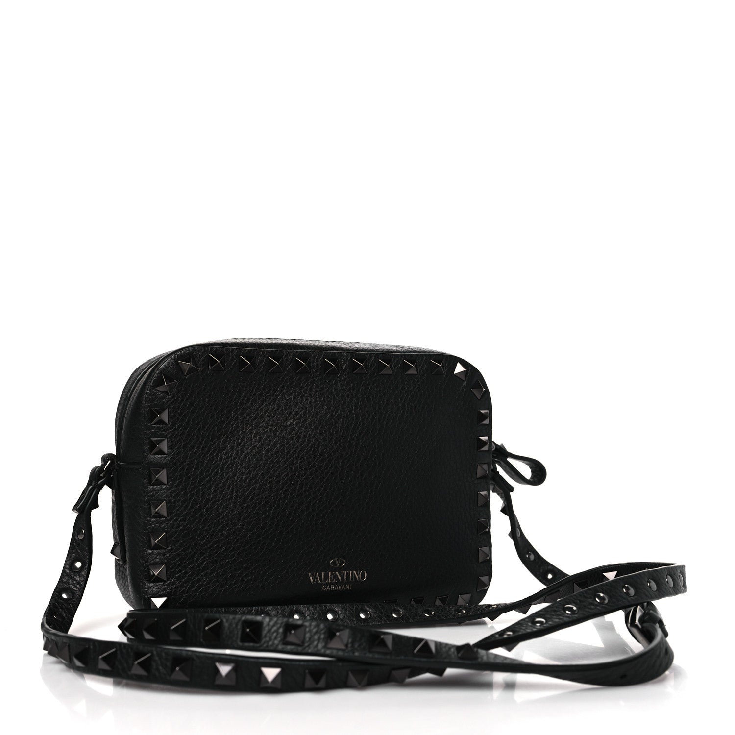 Valentino Garavani Pebbled Calfskin Rockstud Camera Crossbody Bag Black 3 of 8