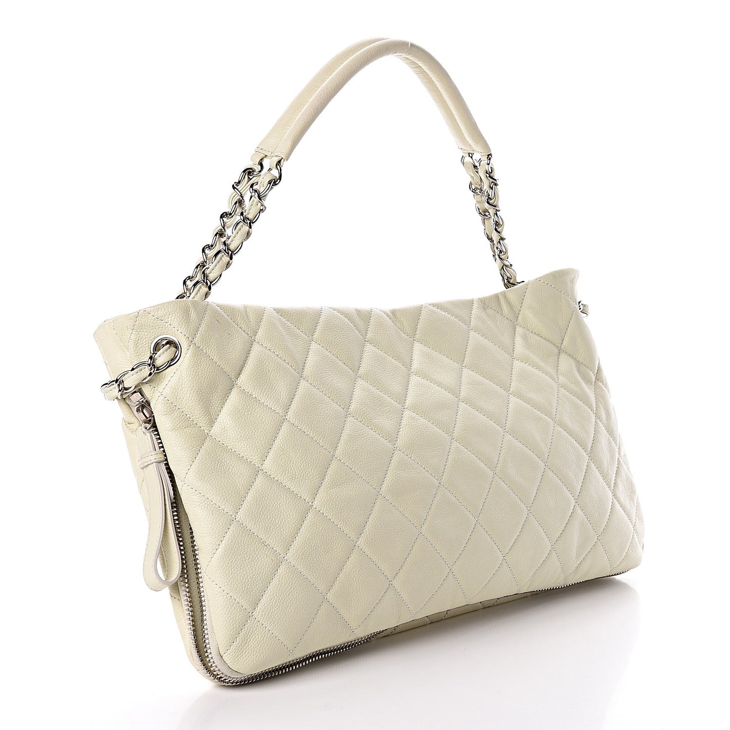 Caviar Quilted Expandable Zip Shoulder Bag White