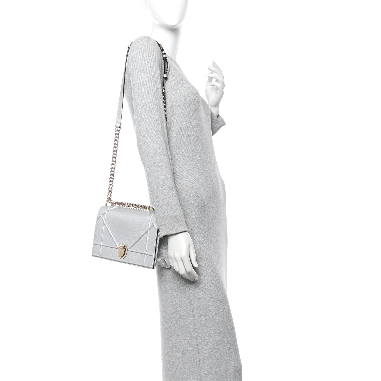 Christian Dior Metallic Grained Calfskin Medium Diorama Flap Bag Silver 2 of 11