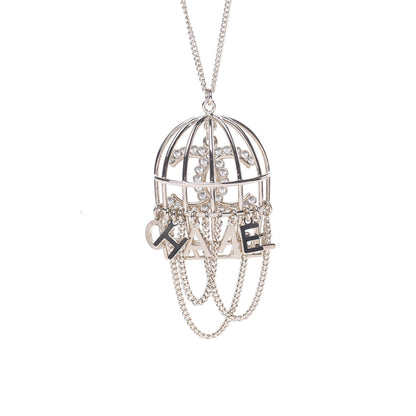 Chanel Metal Crystal Logo Bird Cage Necklace Gold 4 of 6