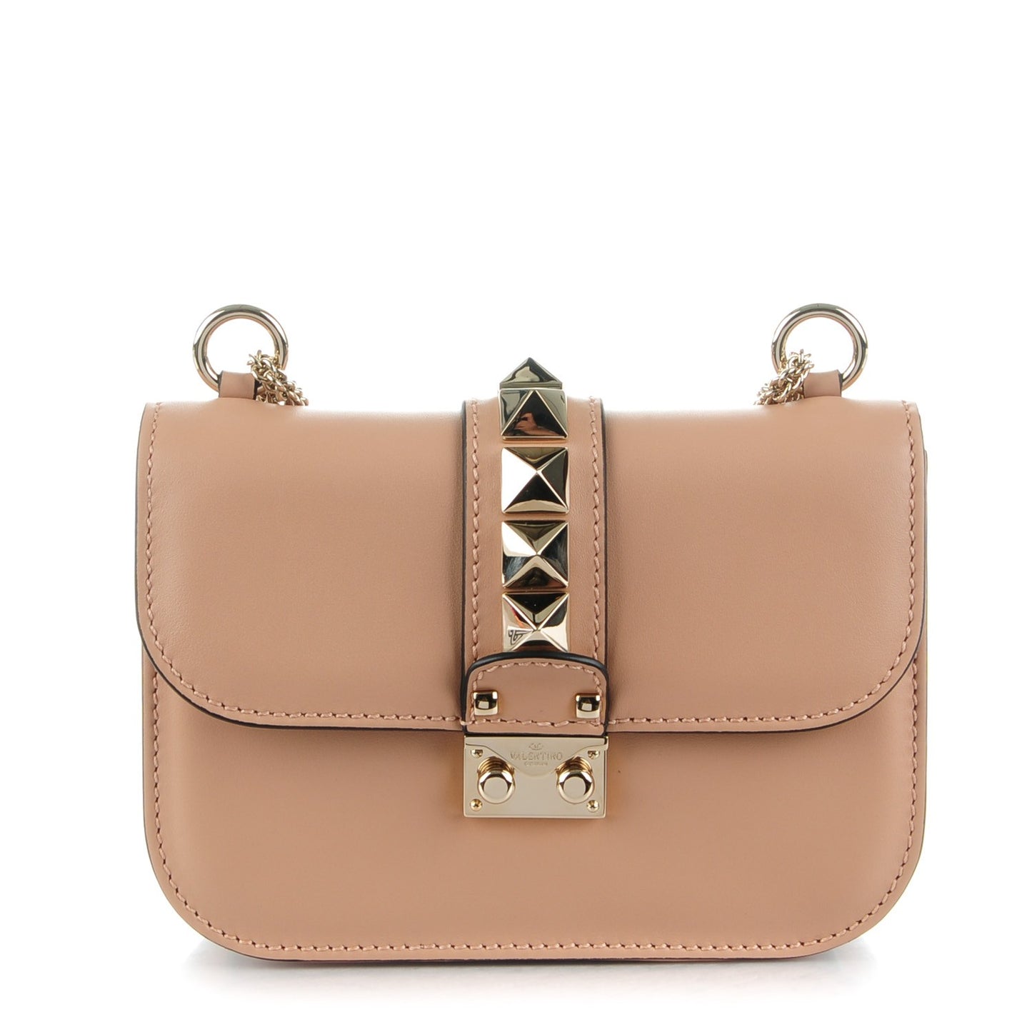 Vitello Small Glam Lock Rockstud Flap Skin Sorbet