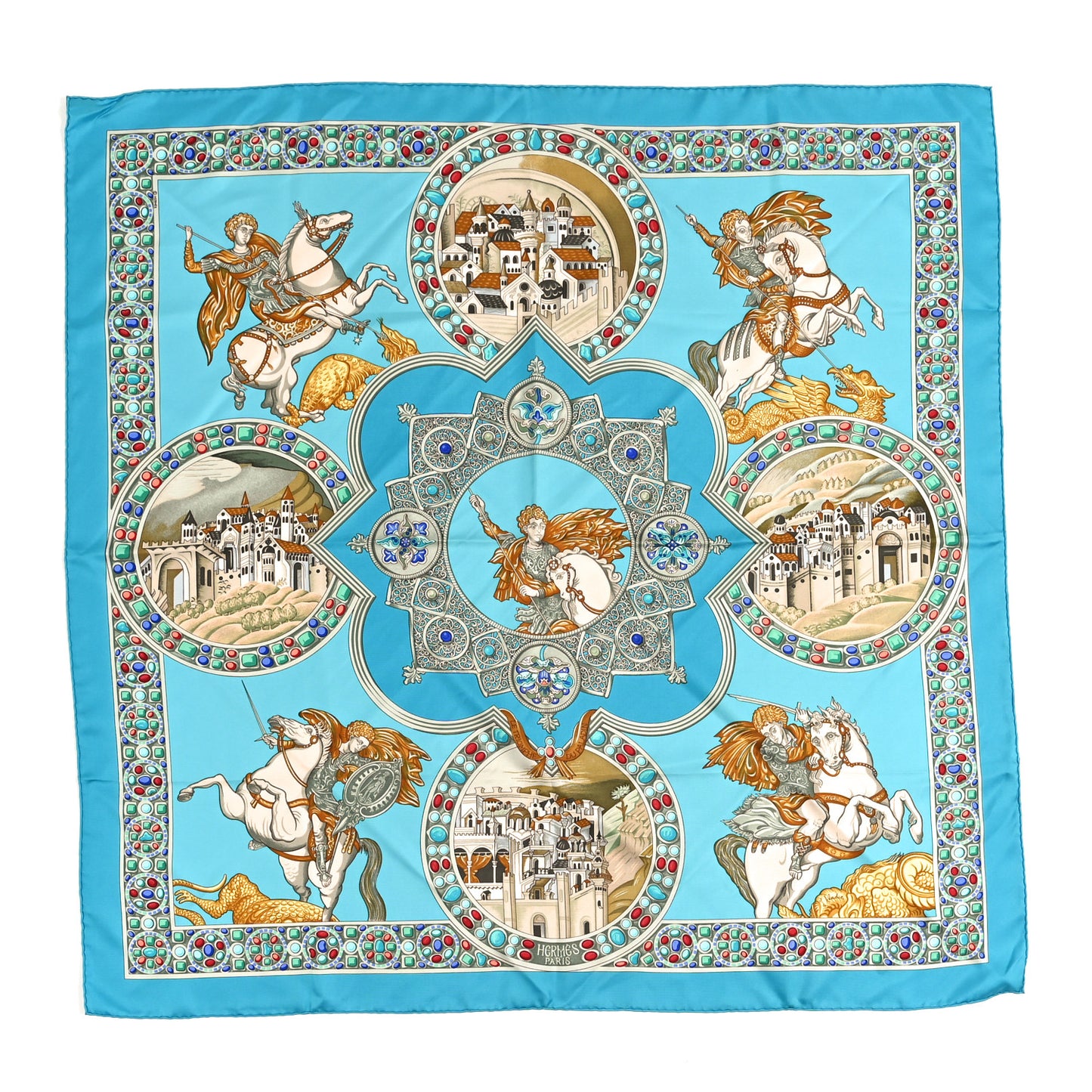 Silk Le Triomphe Du Paladin Scarf 90 Blue Multicolor