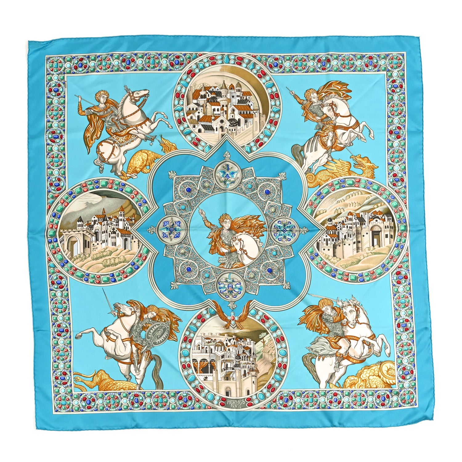 Hermes Silk Le Triomphe Du Paladin Scarf 90 Blue Multicolor 1 of 3