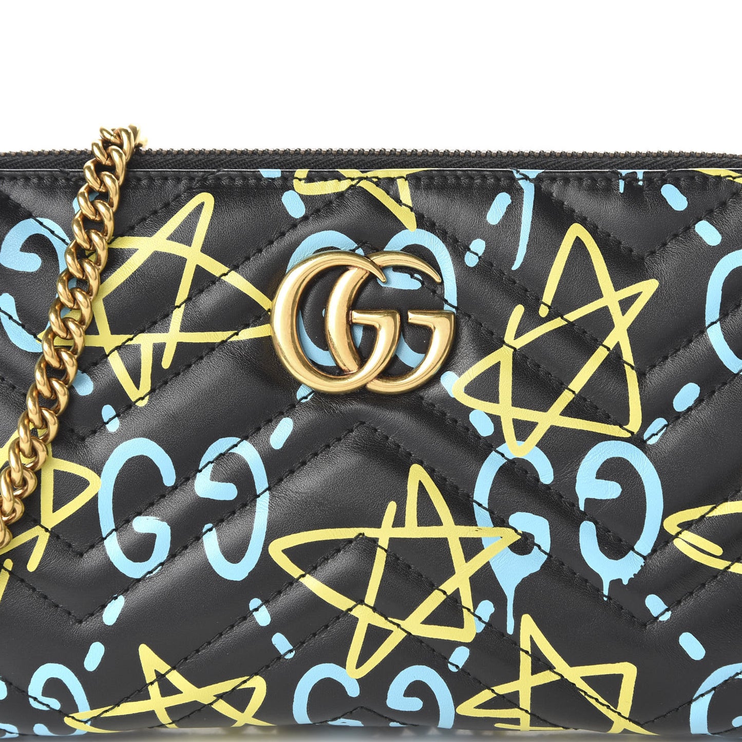 Calfskin Matelasse Printed Mini GucciGhost GG Marmont Chain Bag Black New AcquamarineCalfskin Matelasse GucciGhost Mini GG Marmont Chain Bag Black New Acquamarine