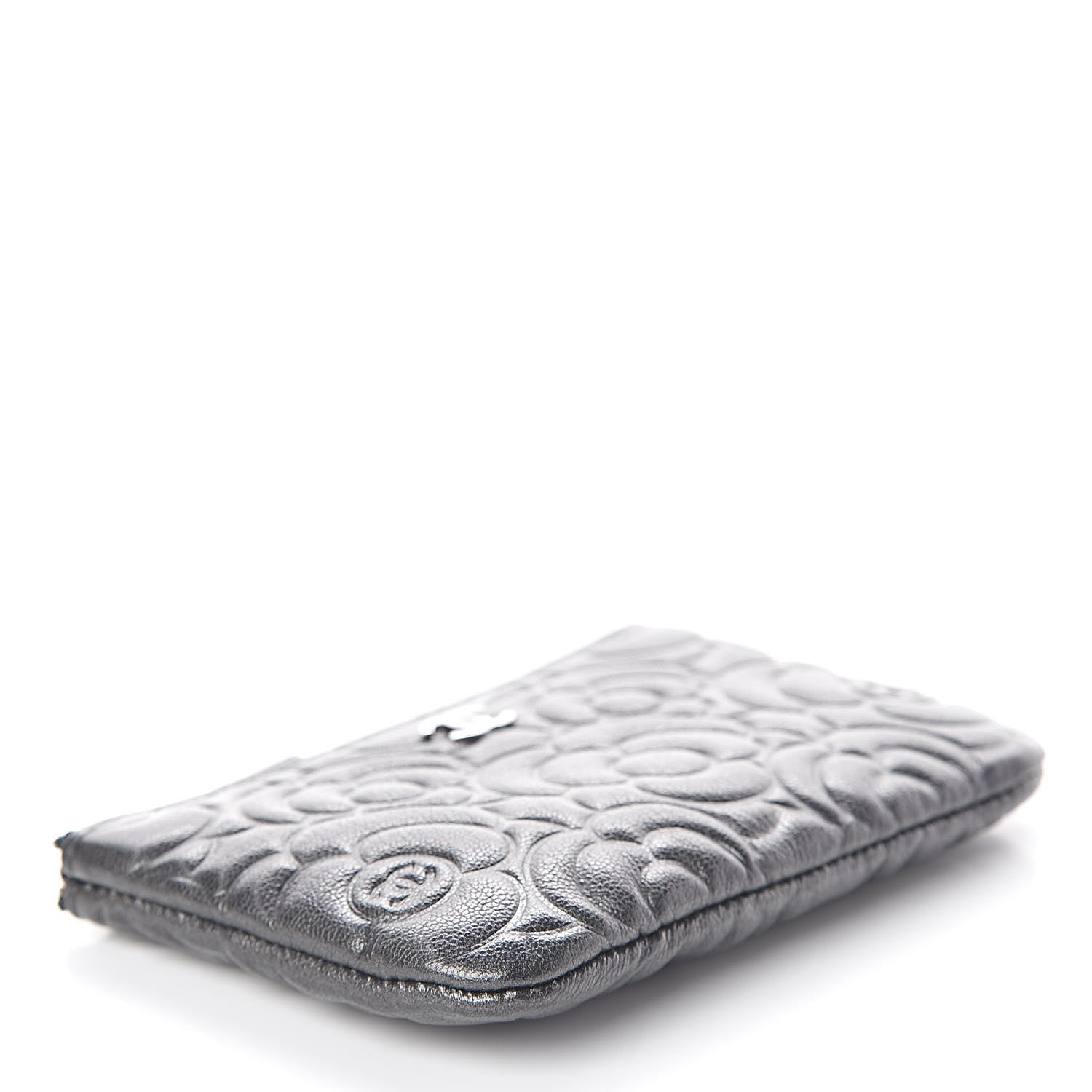 Chanel Goatskin Camellia Embossed Cosmetic Pouch Anthracite 4 of 8