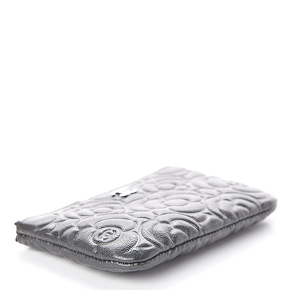 Chanel Goatskin Camellia Embossed Cosmetic Pouch Anthracite 4 of 8