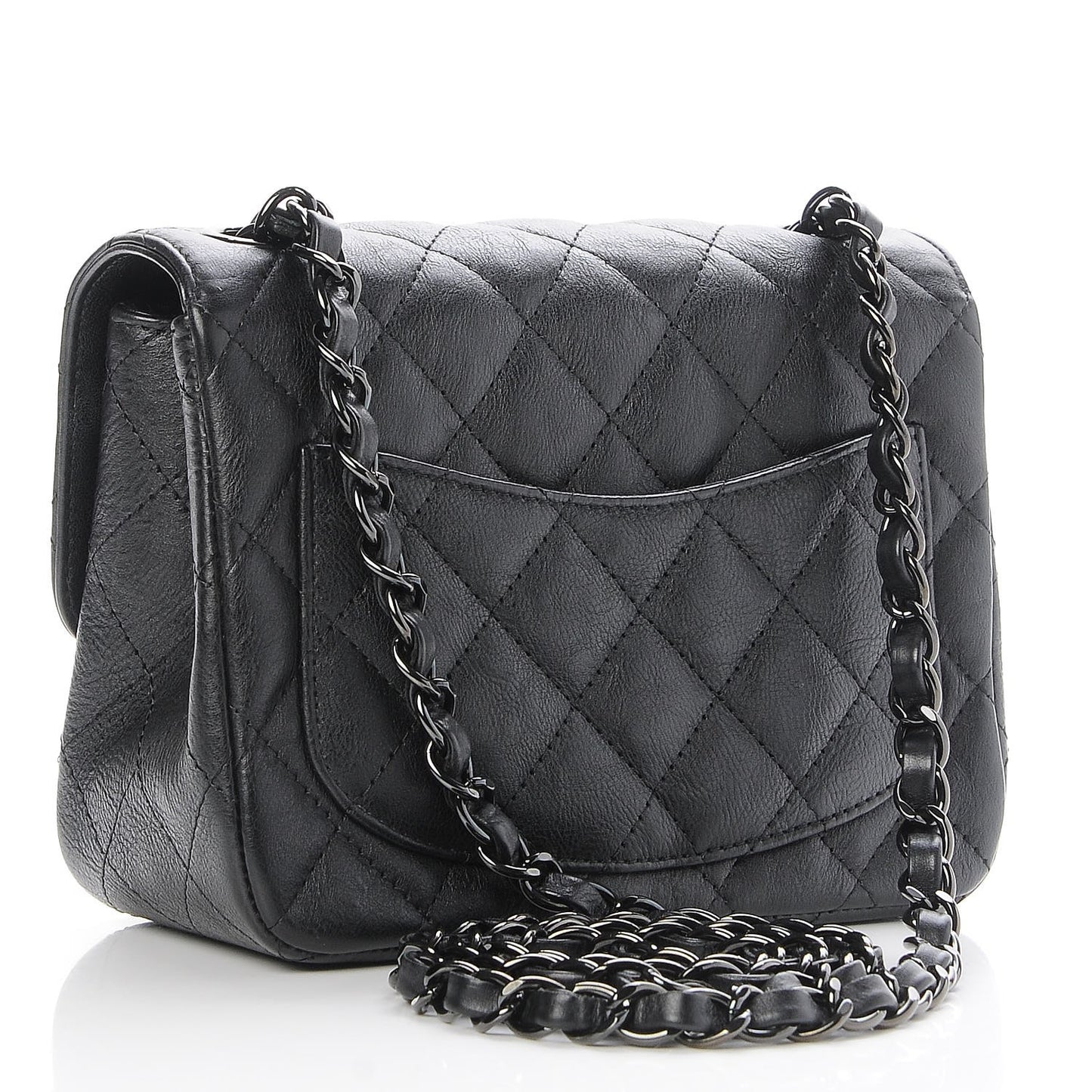 Crumpled Calfskin Quilted Mini Square Flap So Black