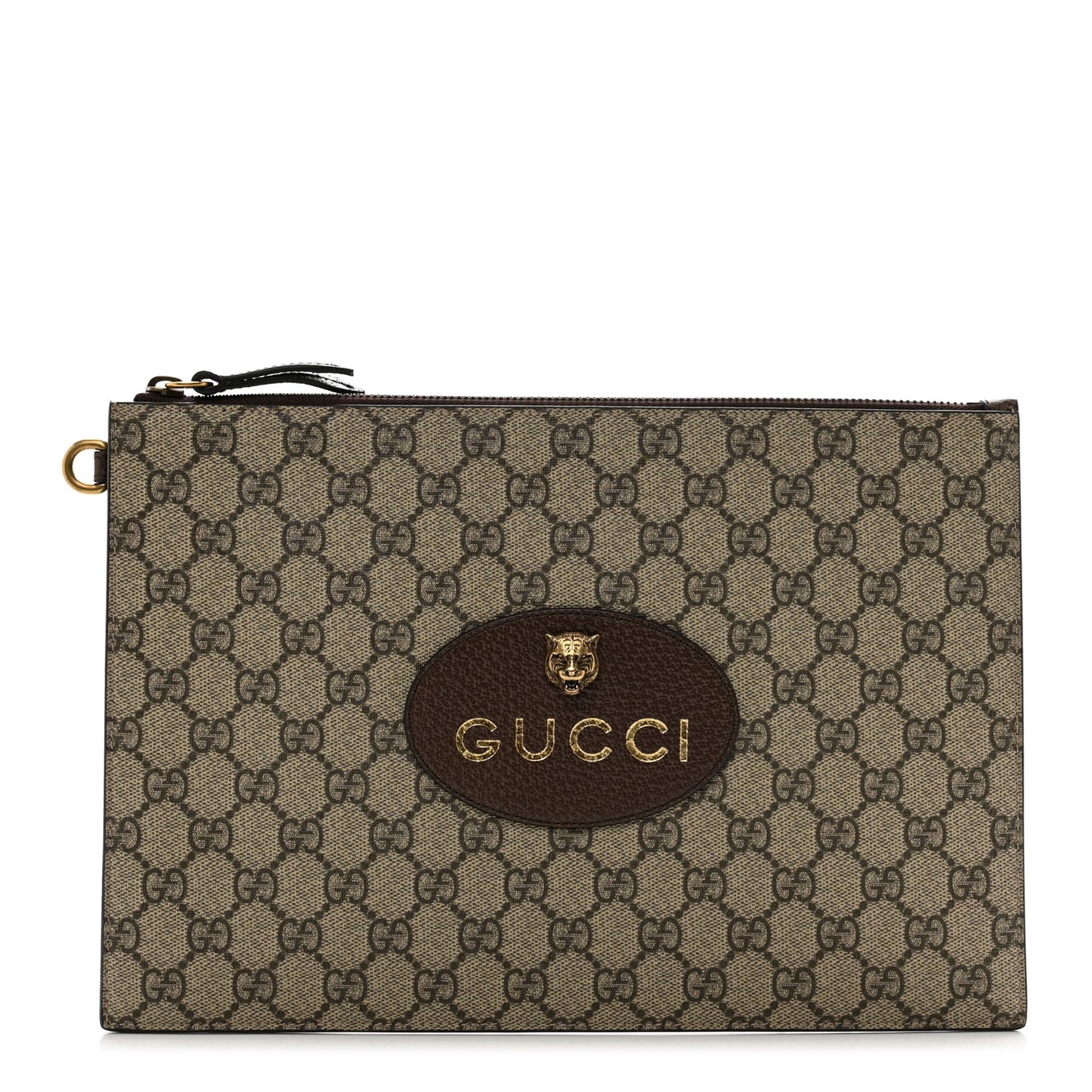 GG Supreme Monogram Neo Vintage Zip Wristlet Pouch Beige New Acero Crop