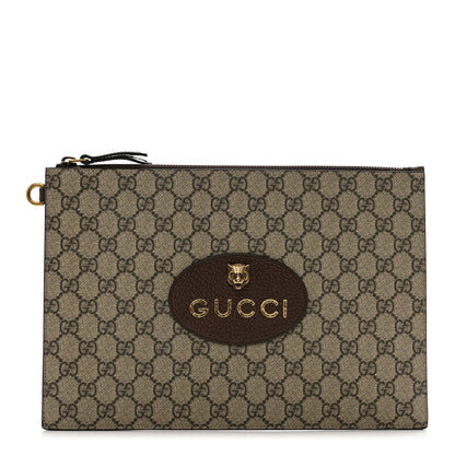 Gucci GG Supreme Monogram Neo Vintage Zip Wristlet Pouch Beige New Acero Crop 1 of 6