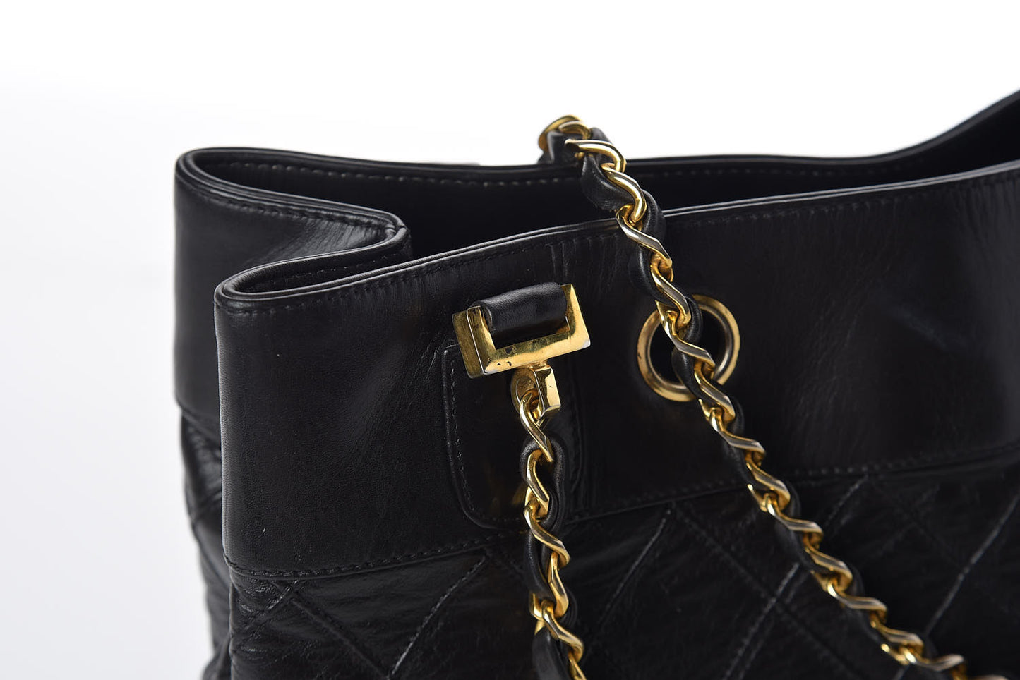 Lambskin Stitched Shopper Tote Black