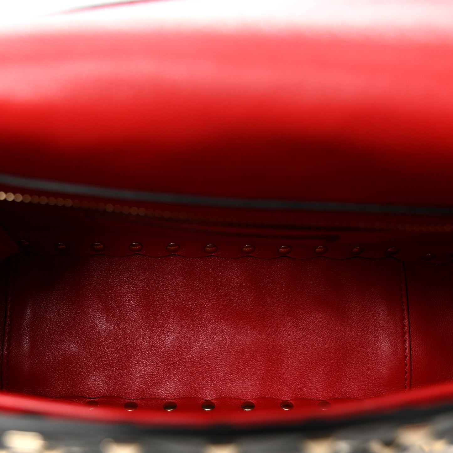 Nappa Embroidered Floral Medium Rockstud Spike Shoulder Bag Black Red