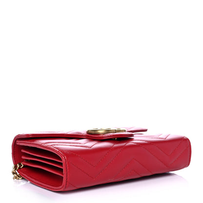 Gucci Calfskin Matelasse GG Marmont Chain Wallet Hibiscus Red 4 of 9