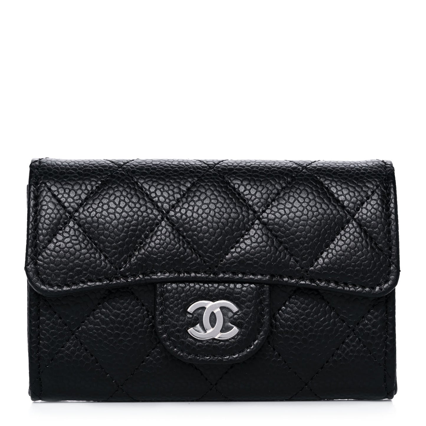 Caviar Quilted Flap Card Holder Wallet Black