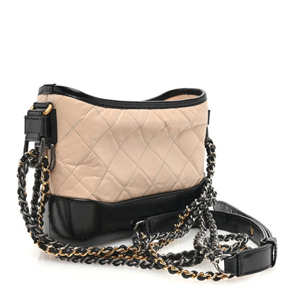 Chanel Aged Calfskin Quilted Small Gabrielle Hobo Beige Black 3 of 10