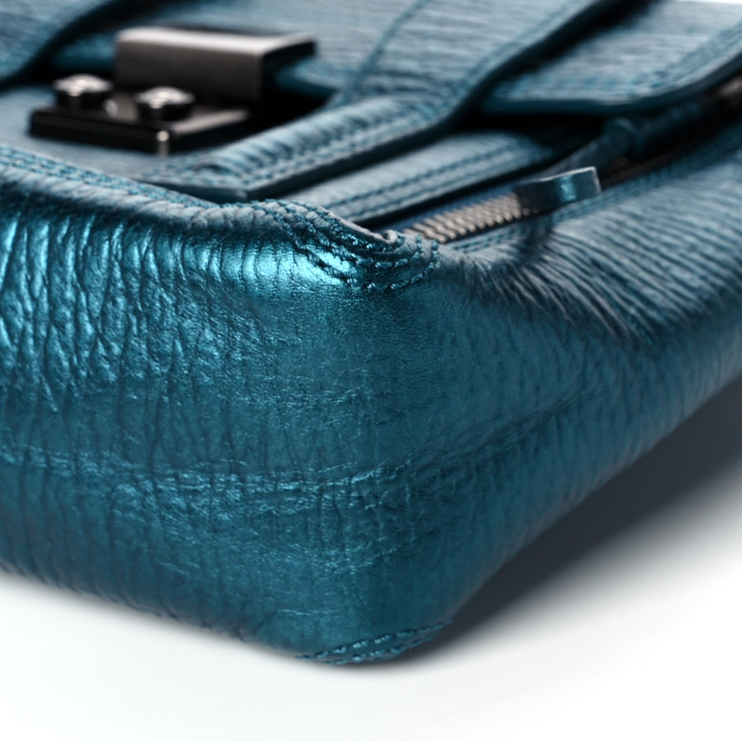 Metallic Textured Calfskin Mini Pashli Satchel Turquoise