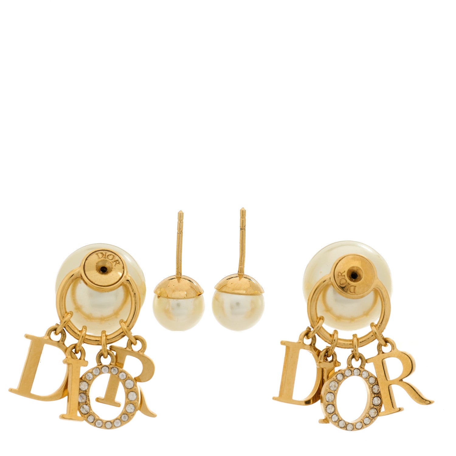 Christian Dior Pearl Crystal Tribal Logo Charms Earrings Gold 3 of 5