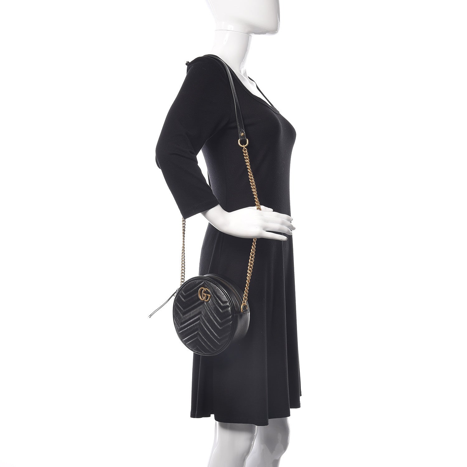 Gucci Azalea Calfskin Matelasse Heart Mini GG Marmont Round Shoulder Bag Black 2 of 10