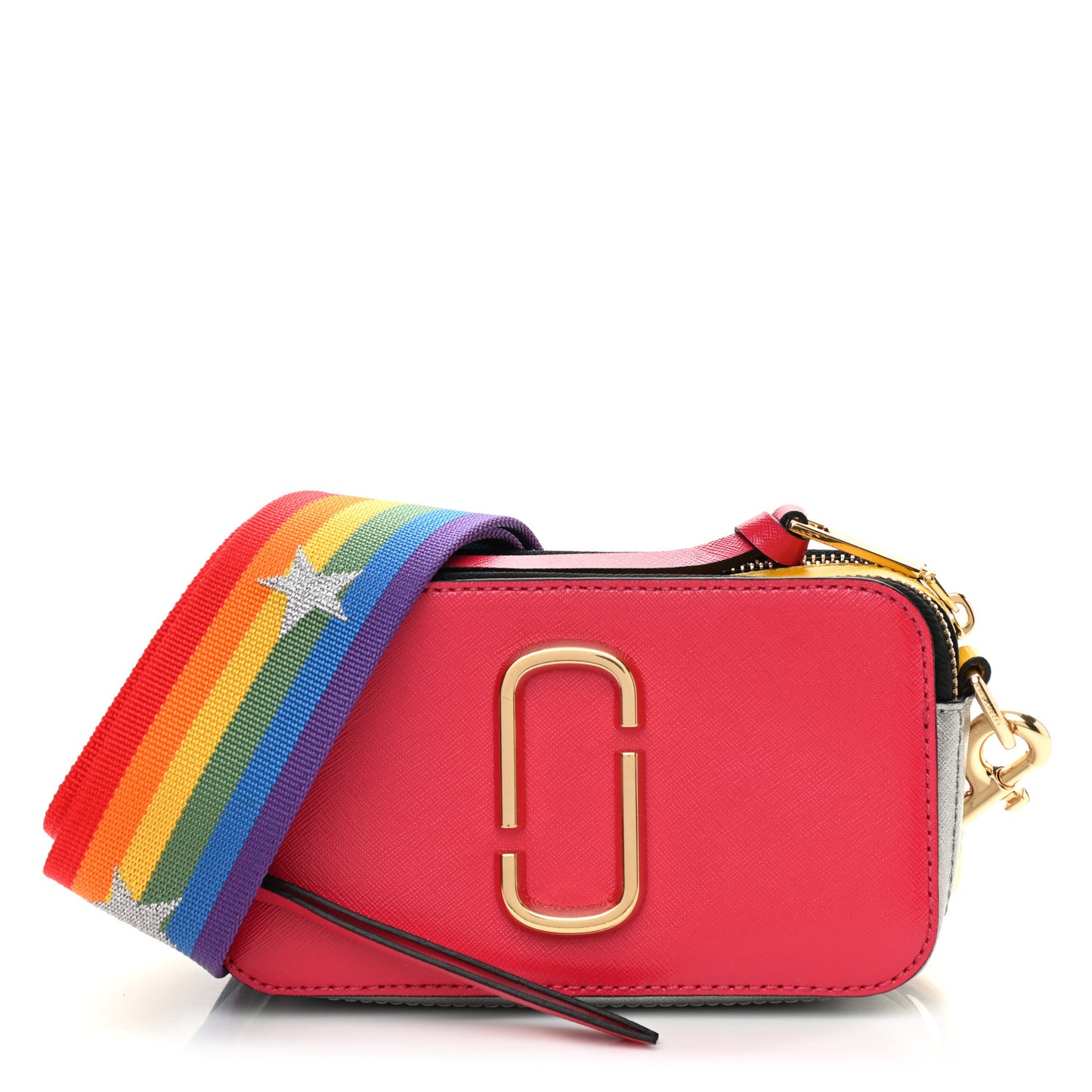 Saffiano Rainbow Strap Color Block Small Snapshot Camera Bag Pink Multicolor