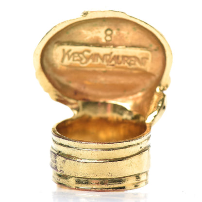 Saint Laurent Glass Cabochon Arty Ovale Ring 8 Gold Lapis 3 of 5