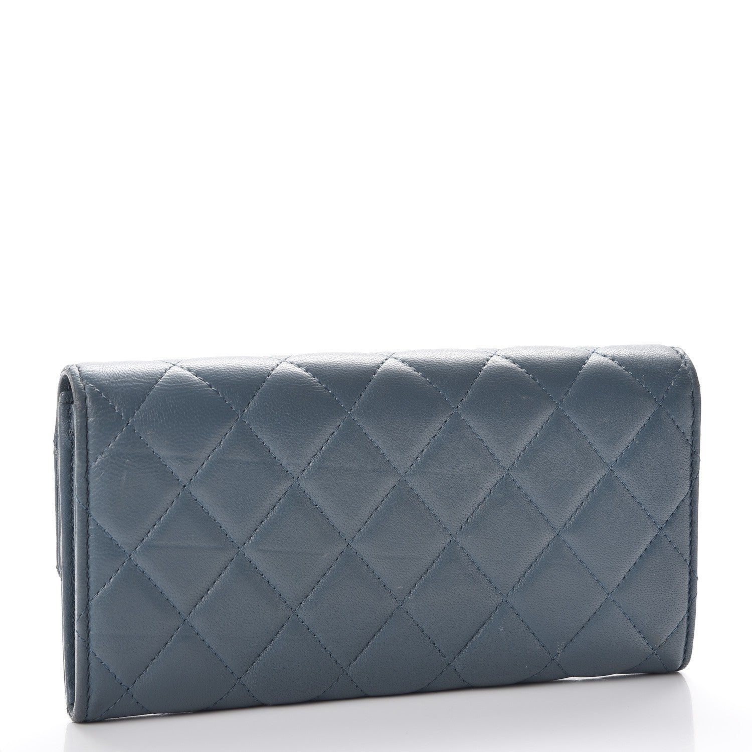 Chanel Lambskin Quilted Large Gusset Flap Wallet Blue 3 of 16
