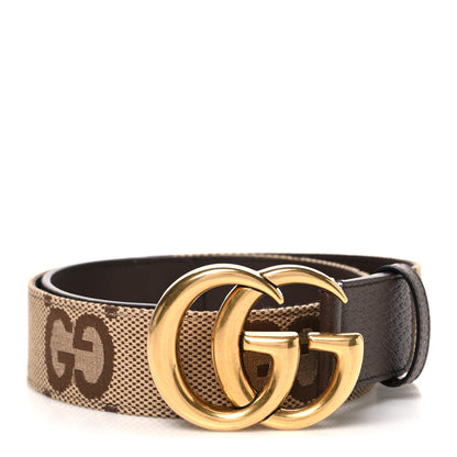 Gucci Monogram Jumbo GG Textured Dollar Calfskin Double G 40mm Belt 80 32 Camel Ebony 1 of 5