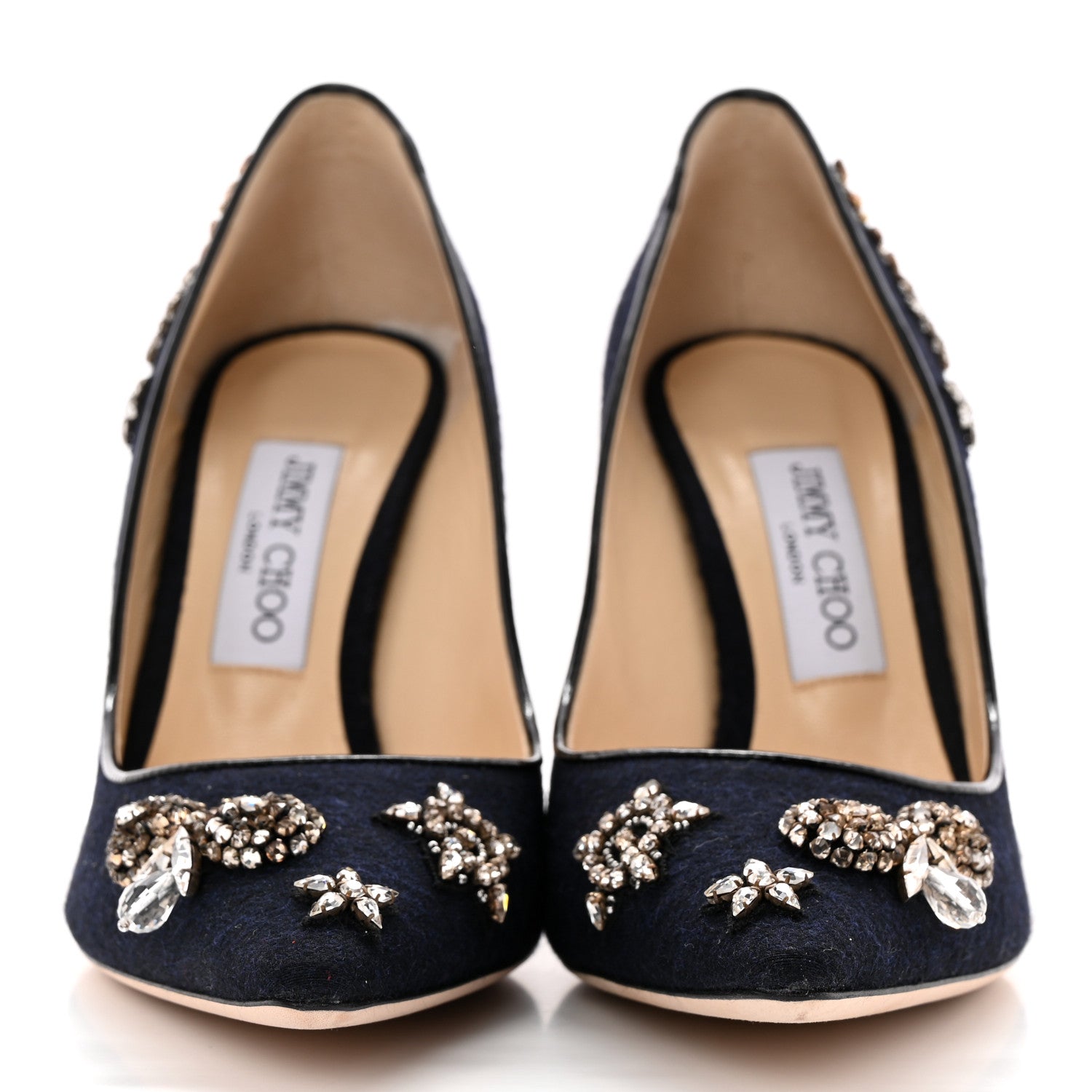 Jimmy Choo Crystal Embellished Romy 100 Flannel Pumps 38.5 Navy 2 of 14