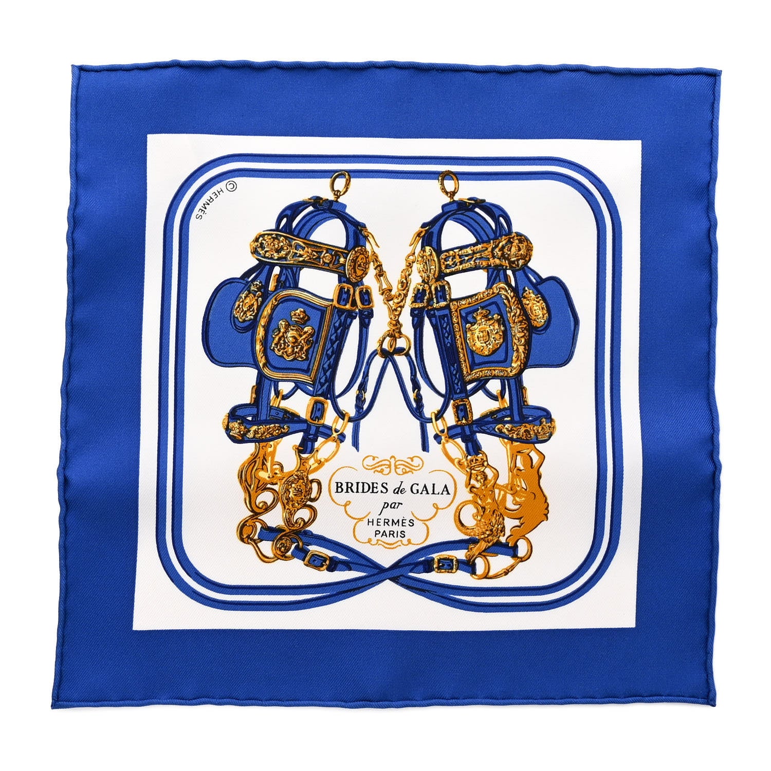 Hermes Silk Brides de Gala Nano Scarf 20 Bleu Vif White Or 1 of 4