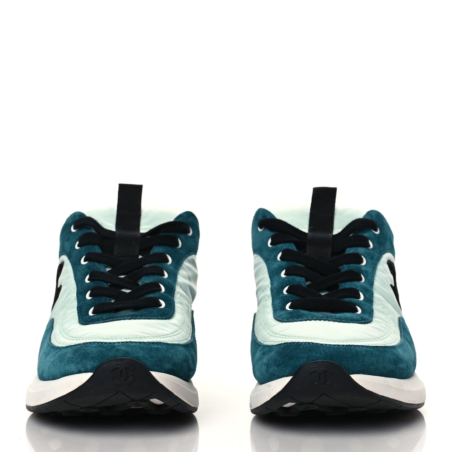 Nylon Suede Calfskin CC Sneakers 39 Green Light Green