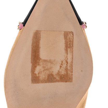 Chanel Suede Grosgrain Cap Toe CC Chain Slingback Pumps 37.5 Beige Black Pink 7 of 14