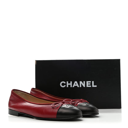 Chanel Lambskin CC Cap Toe Ballerina Flats 39 Red Black 9 of 9