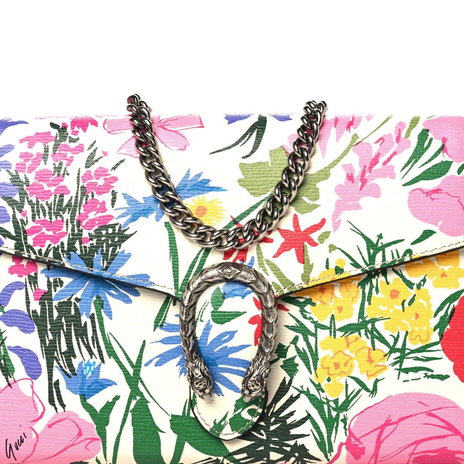 Gucci X KEN SCOTT New Shangai Calfskin Jardin D'Avril Floral Print Mini Dionysus Chain Wallet Ivory Pink 3 of 10