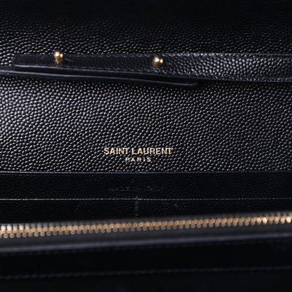 Saint Laurent Grain De Poudre Matelasse Chevron Monogram Chain Wallet Black 6 of 8