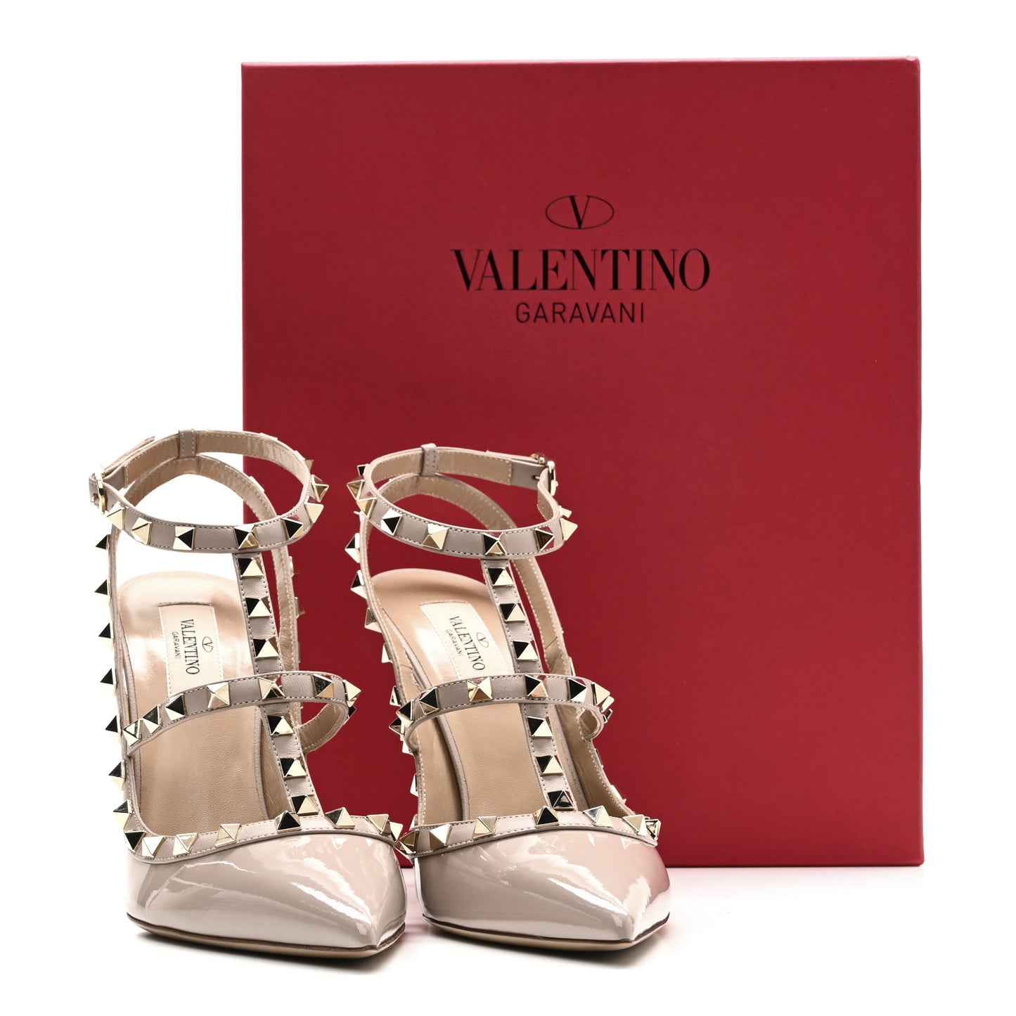 Patent Nappa Rockstud Ankle Strap 100mm Pumps 40 Poudre