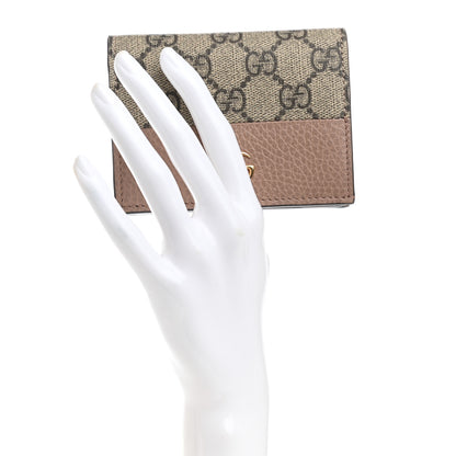 Gucci Dollar Calfskin GG Supreme Monogram GG Marmont Card Case Porcelain Rose Beige Ebony 2 of 7