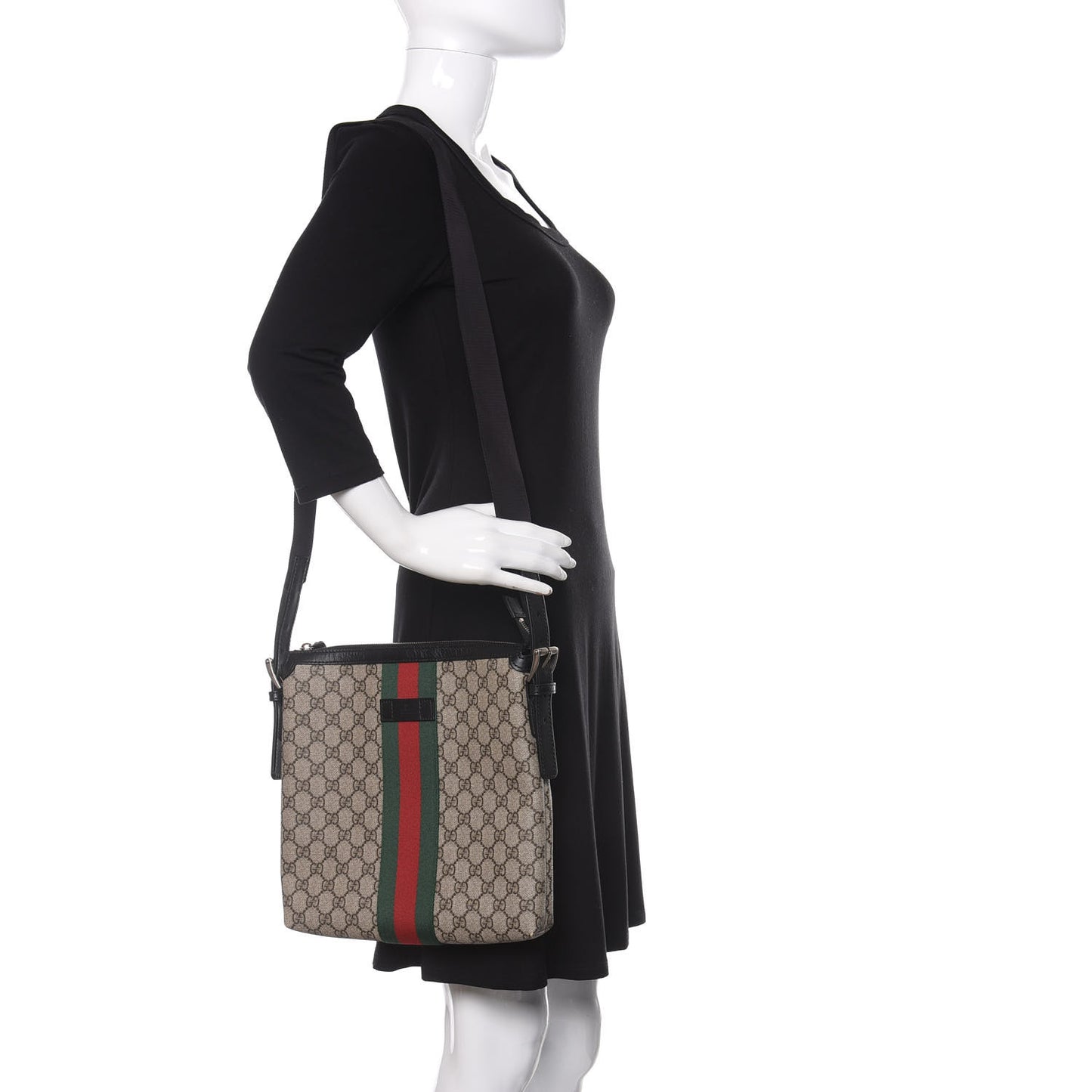 GG Supreme Monogram Web Messenger Bag Black