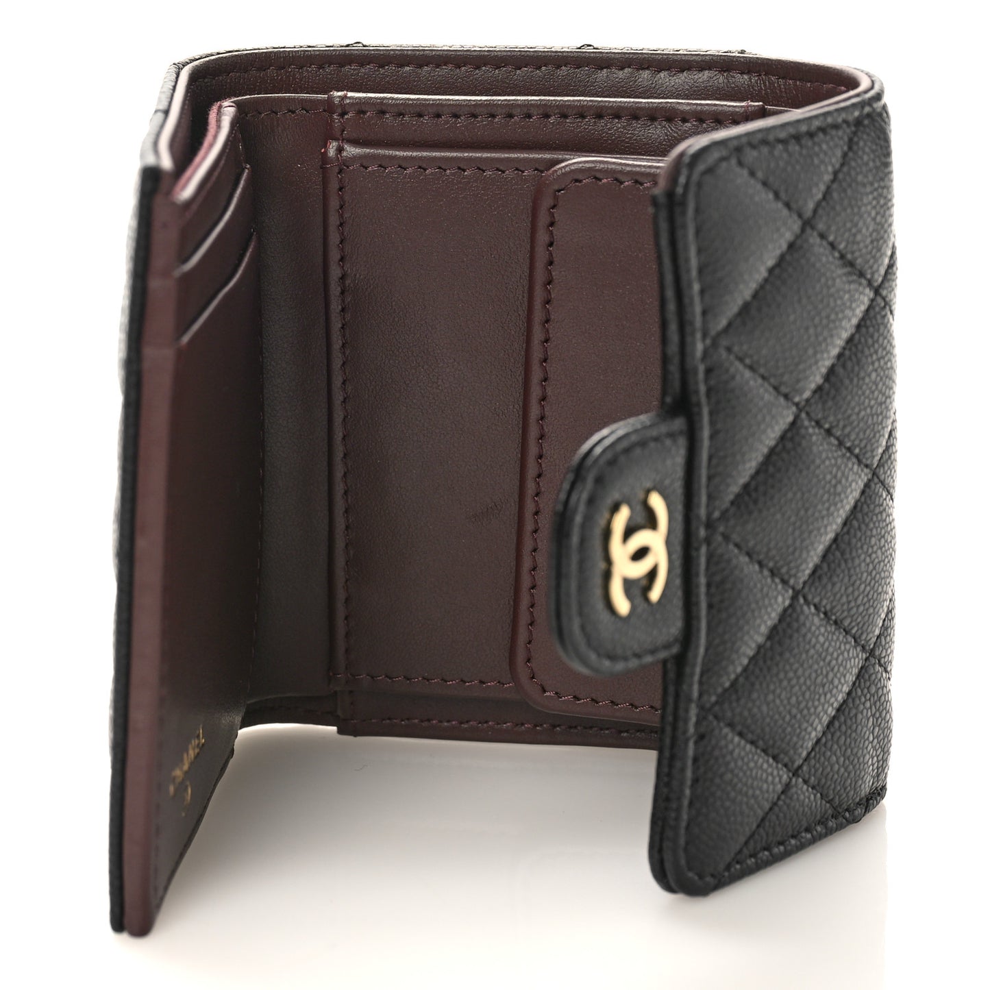 Caviar Quilted Compact Flap Wallet Black