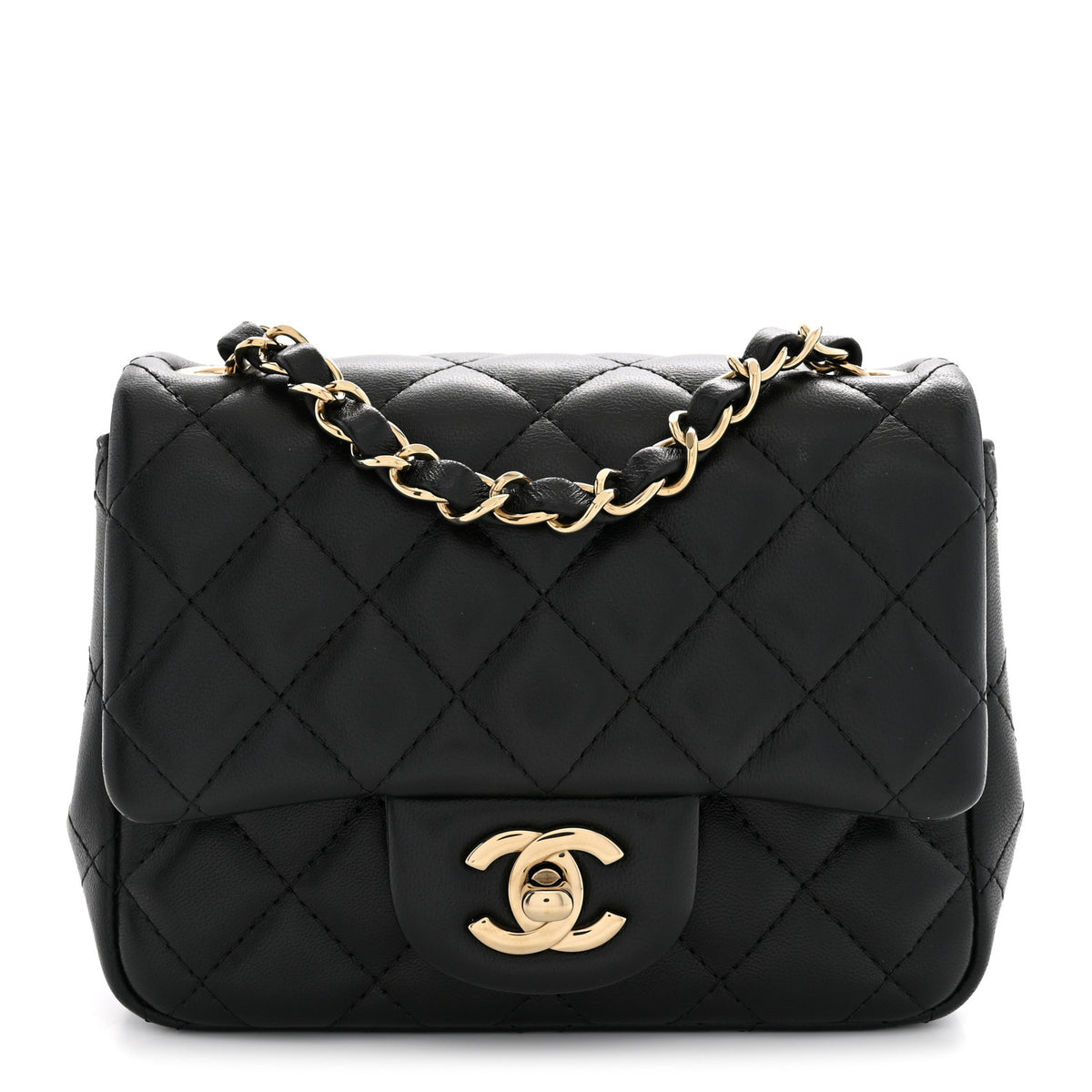 Lambskin Quilted Mini Square Flap Black