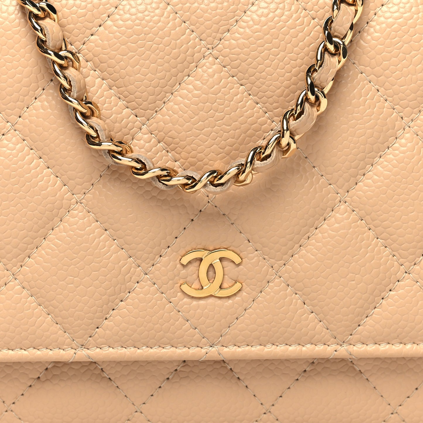 Caviar Quilted Wallet On Chain WOC Beige
