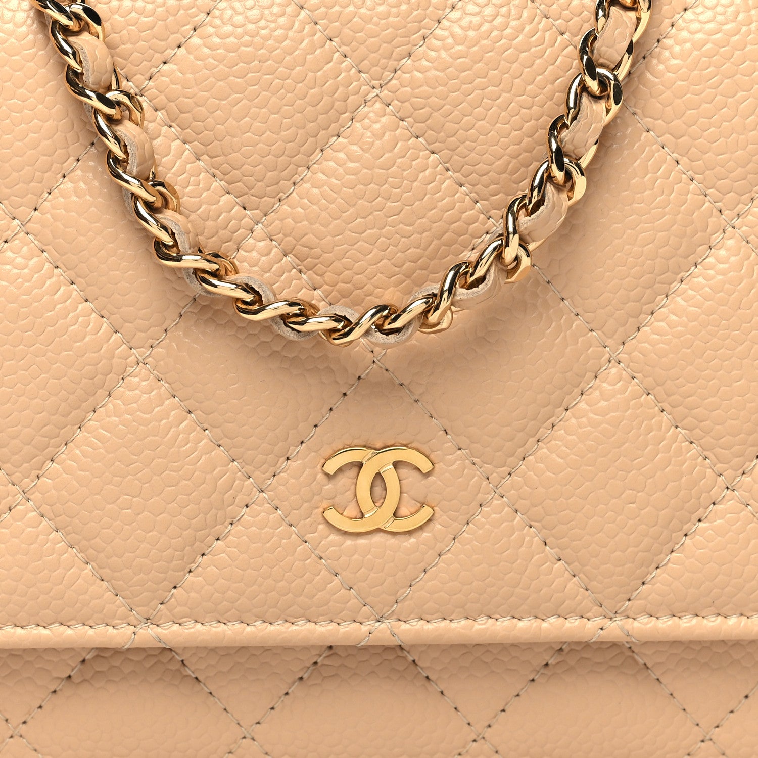 Chanel Caviar Quilted Wallet On Chain WOC Beige 9 of 12