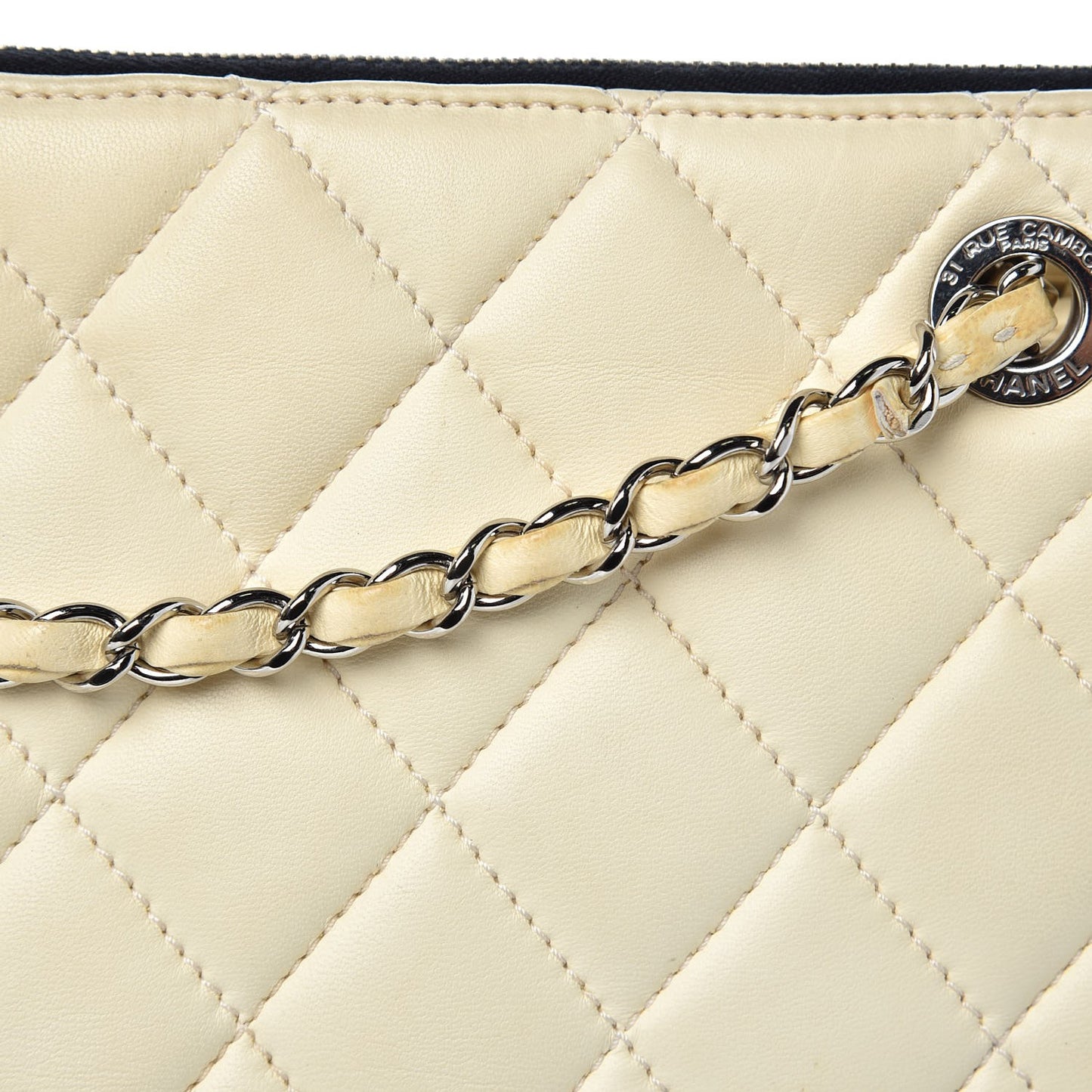 Lambskin Quilted Large Blizzard Zip Top Flap Light Beige Black