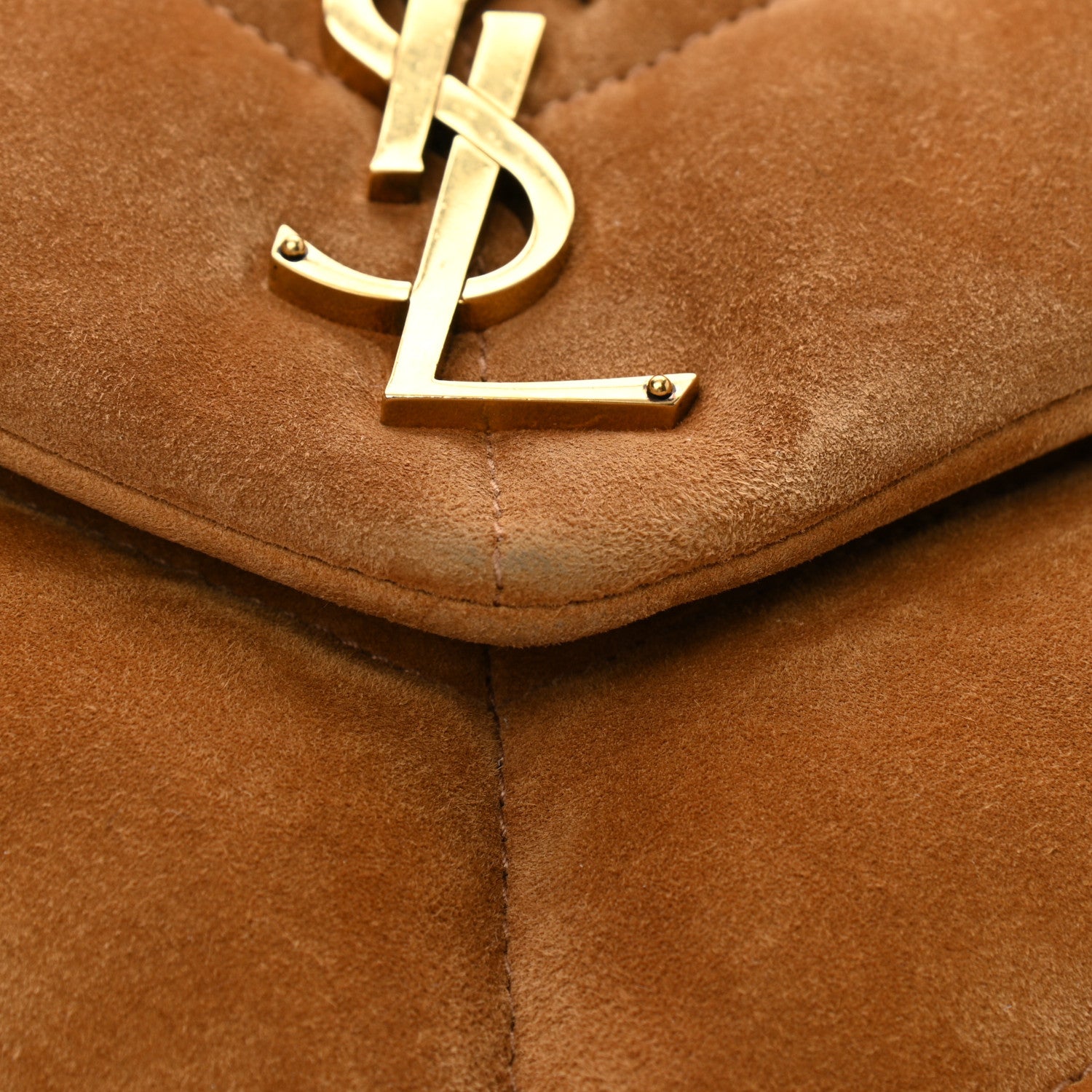 Saint Laurent Suede Calfskin Quilted Small Loulou Puffer Monogram Chain Satchel Cinnamon 11 of 11