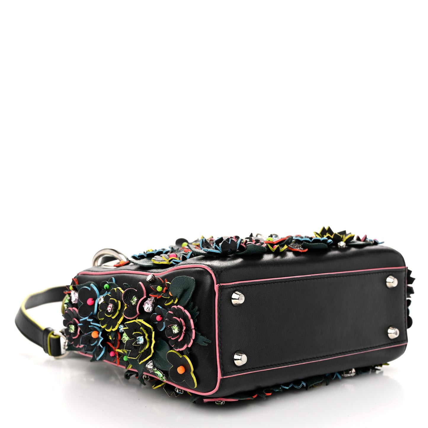 Lambskin Satin Sequin Floral Mini Lady Dior Black