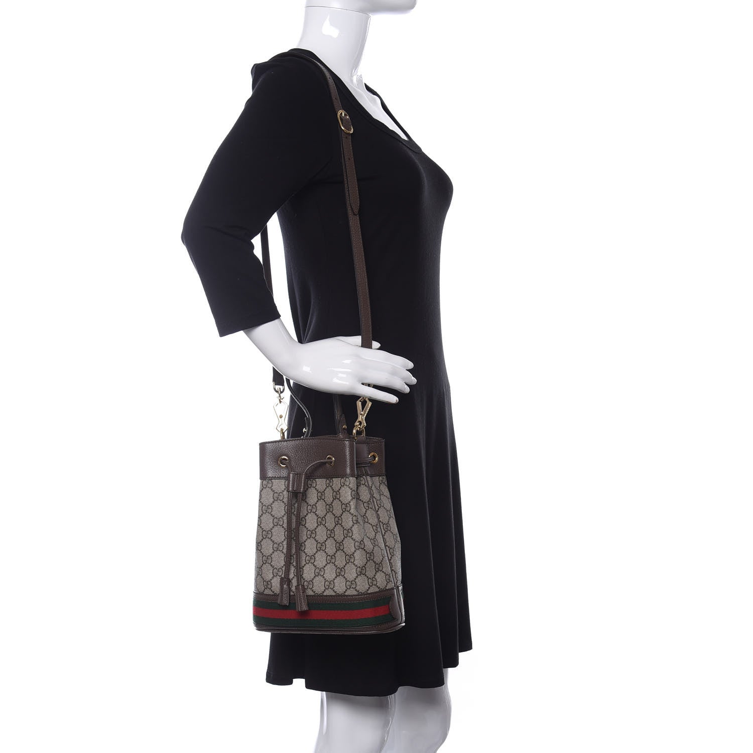 Gucci GG Supreme Monogram Web Small Ophidia Bucket Bag Brown 2 of 12