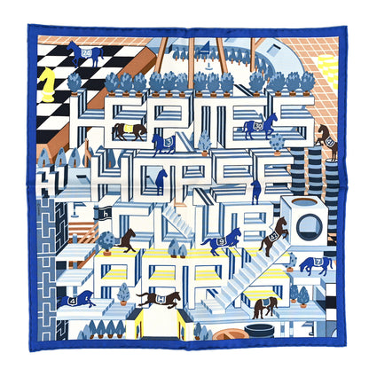 Hermes Silk Horse Club Detail Scarf 45 Bleu Moyen Ciel Jaune 1 of 3